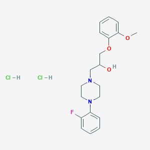 molecular formula C20H27Cl2FN2O3 B2587805 1-(4-(2-氟苯基)哌嗪-1-基)-3-(2-甲氧基苯氧基)丙醇二盐酸盐 CAS No. 1185562-04-2