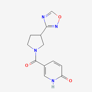 molecular formula C12H12N4O3 B2587819 5-(3-(1,2,4-噁二唑-3-基)吡咯烷-1-甲酰)吡啶-2(1H)-酮 CAS No. 2034409-86-2