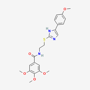 molecular formula C22H25N3O5S B2587910 3,4,5-trimethoxy-N-(2-((5-(4-methoxyphenyl)-1H-imidazol-2-yl)thio)ethyl)benzamide CAS No. 897454-90-9