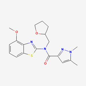 molecular formula C19H22N4O3S B2587980 N-(4-methoxy-1,3-benzothiazol-2-yl)-1,5-dimethyl-N-[(oxolan-2-yl)methyl]-1H-pyrazole-3-carboxamide CAS No. 1013772-69-4