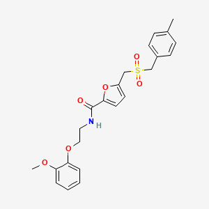 molecular formula C23H25NO6S B2587988 N-(2-(2-methoxyphenoxy)ethyl)-5-(((4-methylbenzyl)sulfonyl)methyl)furan-2-carboxamide CAS No. 1448073-05-9
