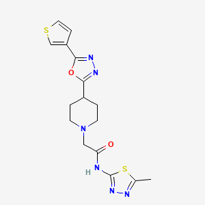 molecular formula C16H18N6O2S2 B2587996 N-(5-Methyl-1,3,4-thiadiazol-2-YL)-2-{4-[5-(thiophen-3-YL)-1,3,4-oxadiazol-2-YL]piperidin-1-YL}acetamide CAS No. 1448073-69-5