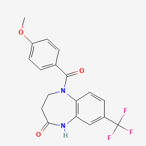 molecular formula C18H15F3N2O3 B2588066 5-(4-methoxybenzoyl)-8-(trifluoromethyl)-1,3,4,5-tetrahydro-2H-1,5-benzodiazepin-2-one CAS No. 866138-26-3