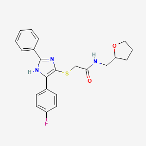 molecular formula C22H22FN3O2S B2588094 2-{[5-(4-fluorophenyl)-2-phenyl-1H-imidazol-4-yl]sulfanyl}-N-[(oxolan-2-yl)methyl]acetamide CAS No. 901232-33-5