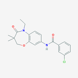 molecular formula C20H21ClN2O3 B2588259 3-chloro-N-(5-ethyl-3,3-dimethyl-4-oxo-2,3,4,5-tetrahydro-1,5-benzoxazepin-8-yl)benzamide CAS No. 921868-66-8