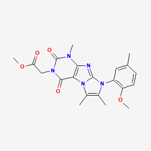 molecular formula C21H23N5O5 B2588281 methyl 2-(8-(2-methoxy-5-methylphenyl)-1,6,7-trimethyl-2,4-dioxo-1H-imidazo[2,1-f]purin-3(2H,4H,8H)-yl)acetate CAS No. 896308-27-3