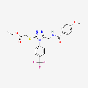 molecular formula C22H21F3N4O4S B2588293 ethyl 2-[(5-{[(4-methoxyphenyl)formamido]methyl}-4-[4-(trifluoromethyl)phenyl]-4H-1,2,4-triazol-3-yl)sulfanyl]acetate CAS No. 476434-35-2