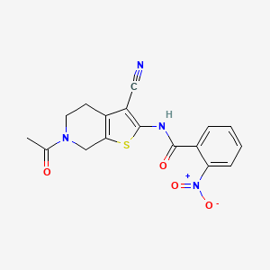 molecular formula C17H14N4O4S B2588297 N-{6-acetyl-3-cyano-4H,5H,6H,7H-thieno[2,3-c]pyridin-2-yl}-2-nitrobenzamide CAS No. 864858-92-4