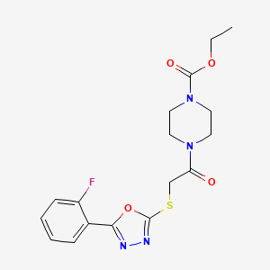molecular formula C17H19FN4O4S B2588306 Ethyl 4-(2-{[5-(2-fluorophenyl)-1,3,4-oxadiazol-2-YL]sulfanyl}acetyl)piperazine-1-carboxylate CAS No. 850937-06-3