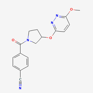 molecular formula C17H16N4O3 B2588331 4-(3-((6-Methoxypyridazin-3-yl)oxy)pyrrolidine-1-carbonyl)benzonitrile CAS No. 2034445-48-0