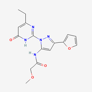molecular formula C16H17N5O4 B2588339 N-(1-(4-ethyl-6-oxo-1,6-dihydropyrimidin-2-yl)-3-(furan-2-yl)-1H-pyrazol-5-yl)-2-methoxyacetamide CAS No. 1207027-25-5