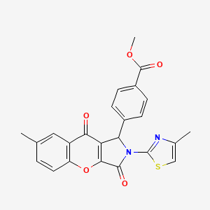 molecular formula C24H18N2O5S B2588365 Methyl 4-(7-methyl-2-(4-methylthiazol-2-yl)-3,9-dioxo-1,2,3,9-tetrahydrochromeno[2,3-c]pyrrol-1-yl)benzoate CAS No. 846582-25-0