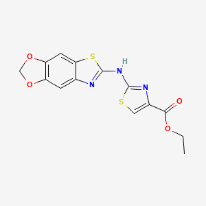 molecular formula C14H11N3O4S2 B2588370 Ethyl 2-([1,3]dioxolo[4,5-f][1,3]benzothiazol-6-ylamino)-1,3-thiazole-4-carboxylate CAS No. 862976-72-5
