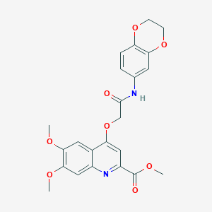 molecular formula C23H22N2O8 B2588406 Methyl 4-{[(2,3-dihydro-1,4-benzodioxin-6-YL)carbamoyl]methoxy}-6,7-dimethoxyquinoline-2-carboxylate CAS No. 1358329-87-9