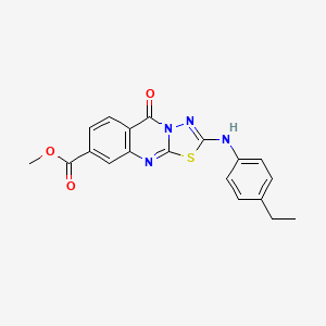 molecular formula C19H16N4O3S B2588418 methyl 2-[(4-ethylphenyl)amino]-5-oxo-5H-[1,3,4]thiadiazolo[2,3-b]quinazoline-8-carboxylate CAS No. 946253-93-6