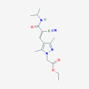 molecular formula C16H22N4O3 B2588431 ethyl 2-(4-{2-cyano-2-[(propan-2-yl)carbamoyl]eth-1-en-1-yl}-3,5-dimethyl-1H-pyrazol-1-yl)acetate CAS No. 1445771-24-3