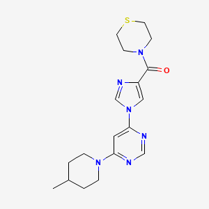 molecular formula C18H24N6OS B2588466 4-{1-[6-(4-methylpiperidin-1-yl)pyrimidin-4-yl]-1H-imidazole-4-carbonyl}thiomorpholine CAS No. 1251667-90-9