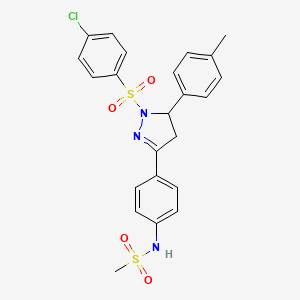B2588527 N-[4-[2-(4-chlorophenyl)sulfonyl-3-(4-methylphenyl)-3,4-dihydropyrazol-5-yl]phenyl]methanesulfonamide CAS No. 851780-73-9