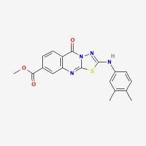 molecular formula C19H16N4O3S B2588538 methyl 2-[(3,4-dimethylphenyl)amino]-5-oxo-5H-[1,3,4]thiadiazolo[2,3-b]quinazoline-8-carboxylate CAS No. 946241-77-6