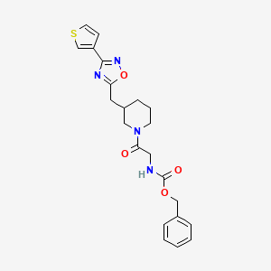 molecular formula C22H24N4O4S B2588556 Benzyl (2-oxo-2-(3-((3-(thiophen-3-yl)-1,2,4-oxadiazol-5-yl)methyl)piperidin-1-yl)ethyl)carbamate CAS No. 1706017-23-3