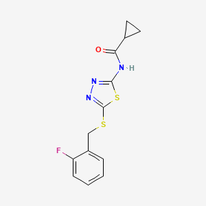 molecular formula C13H12FN3OS2 B2588587 N-[5-[(2-fluorophenyl)methylsulfanyl]-1,3,4-thiadiazol-2-yl]cyclopropanecarboxamide CAS No. 893332-55-3