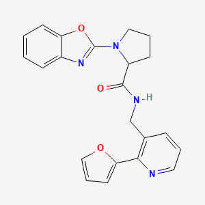 molecular formula C22H20N4O3 B2588595 1-(benzo[d]oxazol-2-yl)-N-((2-(furan-2-yl)pyridin-3-yl)methyl)pyrrolidine-2-carboxamide CAS No. 2034207-48-0