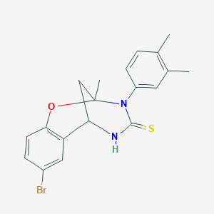 molecular formula C19H19BrN2OS B2588604 8-bromo-3-(3,4-dimethylphenyl)-2-methyl-5,6-dihydro-2H-2,6-methanobenzo[g][1,3,5]oxadiazocine-4(3H)-thione CAS No. 1019149-53-1