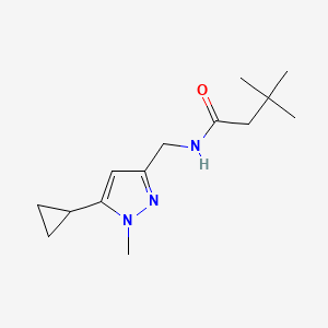 molecular formula C14H23N3O B2588613 N-((5-cyclopropyl-1-methyl-1H-pyrazol-3-yl)methyl)-3,3-dimethylbutanamide CAS No. 1448050-60-9
