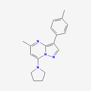 molecular formula C18H20N4 B2588622 5-Methyl-3-(4-methylphenyl)-7-pyrrolidin-1-ylpyrazolo[1,5-a]pyrimidine CAS No. 902018-45-5