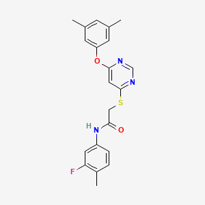 molecular formula C21H20FN3O2S B2588623 2-{[6-(3,5-dimethylphenoxy)pyrimidin-4-yl]sulfanyl}-N-(3-fluoro-4-methylphenyl)acetamide CAS No. 1029734-59-5