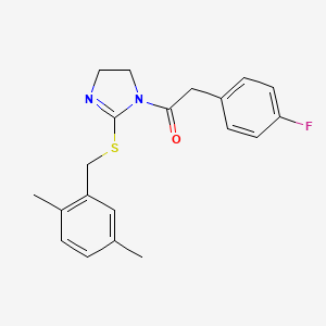1-[2-[(2,5-Dimethylphenyl)methylsulfanyl]-4,5-dihydroimidazol-1-yl]-2-(4-fluorophenyl)ethanone