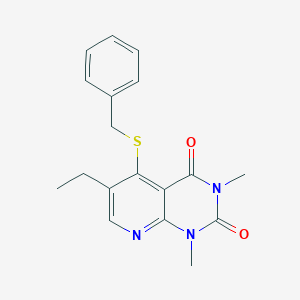 molecular formula C18H19N3O2S B2588642 5-(benzylthio)-6-ethyl-1,3-dimethylpyrido[2,3-d]pyrimidine-2,4(1H,3H)-dione CAS No. 899940-56-8