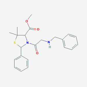 molecular formula C22H26N2O3S B258865 Methyl 3-[2-(benzylamino)acetyl]-5,5-dimethyl-2-phenyl-1,3-thiazolidine-4-carboxylate 