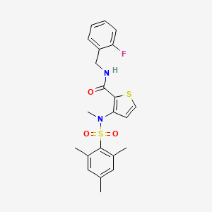 molecular formula C22H23FN2O3S2 B2588662 N-(2-fluorobenzyl)-3-(N,2,4,6-tetramethylphenylsulfonamido)thiophene-2-carboxamide CAS No. 1251673-72-9
