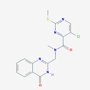 molecular formula C16H14ClN5O2S B2588663 5-chloro-N-methyl-2-(methylsulfanyl)-N-[(4-oxo-3,4-dihydroquinazolin-2-yl)methyl]pyrimidine-4-carboxamide CAS No. 1031671-35-8