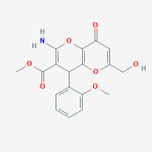 molecular formula C18H17NO7 B2588664 Methyl 2-amino-6-(hydroxymethyl)-4-(2-methoxyphenyl)-8-oxo-4,8-dihydropyrano[3,2-b]pyran-3-carboxylate CAS No. 881447-79-6