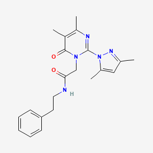 molecular formula C21H25N5O2 B2588669 2-(2-(3,5-二甲基-1H-吡唑-1-基)-4,5-二甲基-6-氧代嘧啶-1(6H)-基)-N-苯乙醋酰胺 CAS No. 1002218-79-2