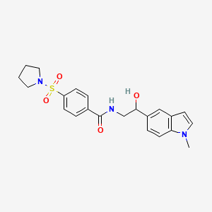 molecular formula C22H25N3O4S B2588672 N-(2-hydroxy-2-(1-methyl-1H-indol-5-yl)ethyl)-4-(pyrrolidin-1-ylsulfonyl)benzamide CAS No. 2034255-93-9