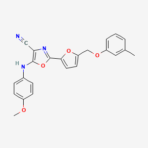molecular formula C23H19N3O4 B2588683 5-[(4-Methoxyphenyl)amino]-2-{5-[(3-methylphenoxy)methyl]furan-2-yl}-1,3-oxazole-4-carbonitrile CAS No. 931704-73-3