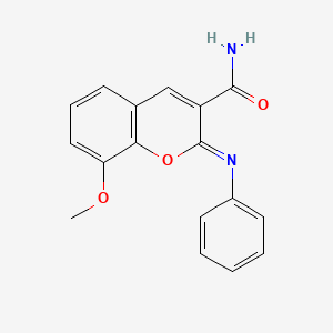 molecular formula C17H14N2O3 B2588684 (2Z)-8-methoxy-2-(phenylimino)-2H-chromene-3-carboxamide CAS No. 313956-49-9