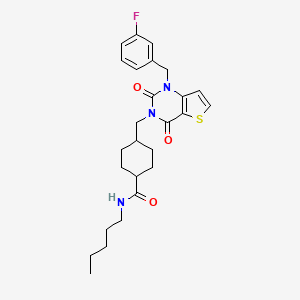 molecular formula C26H32FN3O3S B2588690 4-((1-(3-fluorobenzyl)-2,4-dioxo-1,2-dihydrothieno[3,2-d]pyrimidin-3(4H)-yl)methyl)-N-pentylcyclohexanecarboxamide CAS No. 932500-07-7