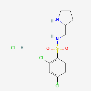 molecular formula C11H15Cl3N2O2S B2588696 2,4-二氯-N-(吡咯烷-2-基甲基)苯磺酰胺盐酸盐 CAS No. 1353958-35-6