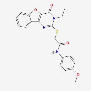 molecular formula C21H19N3O4S B2588706 2-({5-ethyl-6-oxo-8-oxa-3,5-diazatricyclo[7.4.0.0^{2,7}]trideca-1(9),2(7),3,10,12-pentaen-4-yl}sulfanyl)-N-(4-methoxyphenyl)acetamide CAS No. 899962-13-1