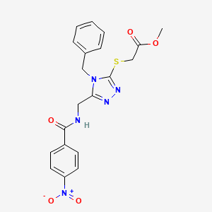 molecular formula C20H19N5O5S B2588712 methyl 2-[(4-benzyl-5-{[(4-nitrophenyl)formamido]methyl}-4H-1,2,4-triazol-3-yl)sulfanyl]acetate CAS No. 689749-83-5