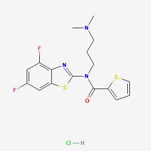 molecular formula C17H18ClF2N3OS2 B2588730 N-(4,6-DIFLUORO-1,3-BENZOTHIAZOL-2-YL)-N-[3-(DIMETHYLAMINO)PROPYL]THIOPHENE-2-CARBOXAMIDE HYDROCHLORIDE CAS No. 1216508-20-1