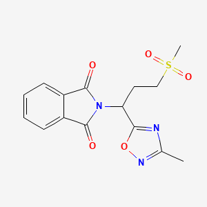 molecular formula C15H15N3O5S B2588762 2-(1-(3-Methyl-1,2,4-oxadiazol-5-yl)-3-(methylsulfonyl)propyl)isoindoline-1,3-dione CAS No. 1809475-45-3