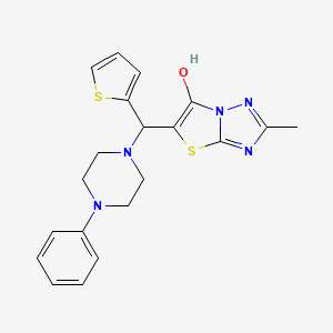 molecular formula C20H21N5OS2 B2588883 2-Methyl-5-((4-phenylpiperazin-1-yl)(thiophen-2-yl)methyl)thiazolo[3,2-b][1,2,4]triazol-6-ol CAS No. 851970-23-5