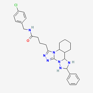 molecular formula C27H22ClN7O B2588906 N-[(4-chlorophenyl)methyl]-4-{9-phenyl-2,4,5,7,8,10-hexaazatetracyclo[10.4.0.0^{2,6}.0^{7,11}]hexadeca-1(16),3,5,8,10,12,14-heptaen-3-yl}butanamide CAS No. 902290-65-7