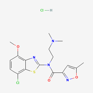 molecular formula C17H20Cl2N4O3S B2588914 N-(7-CHLORO-4-METHOXY-1,3-BENZOTHIAZOL-2-YL)-N-[2-(DIMETHYLAMINO)ETHYL]-5-METHYL-1,2-OXAZOLE-3-CARBOXAMIDE HYDROCHLORIDE CAS No. 1215606-15-7