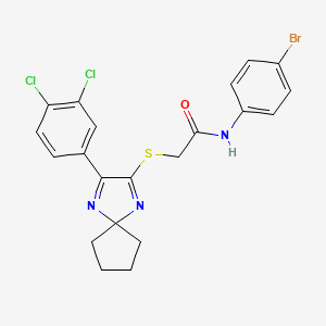 molecular formula C21H18BrCl2N3OS B2588928 N-(4-bromophenyl)-2-((3-(3,4-dichlorophenyl)-1,4-diazaspiro[4.4]nona-1,3-dien-2-yl)thio)acetamide CAS No. 899932-01-5